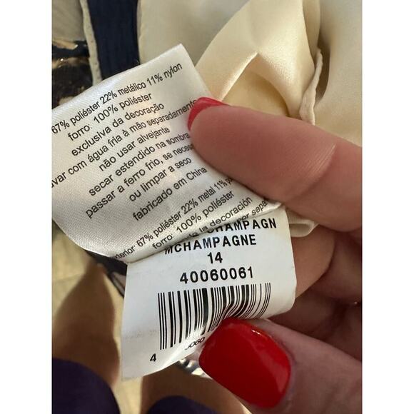 Oleg Cassini Metallic Brocade Off-The-Shoulder High-Low Gown W/ Pockets Size 14 - Picture 7 of 8